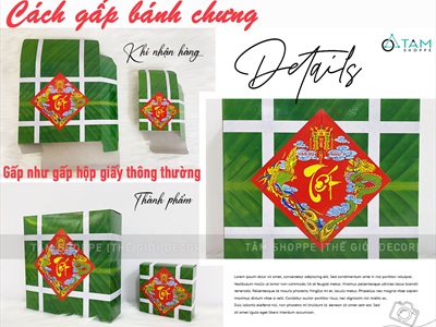 Mô hình bánh chưng bánh tét dưa hấu giấy [ DIY tự gấp - Nhiều cỡ] CHUNGTET-03